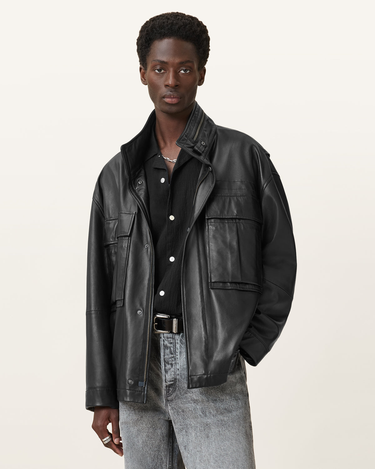 Halton Funnel Collar Leather Jacket