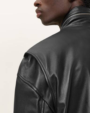 Halton Funnel Collar Leather Jacket