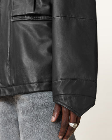 Halton Funnel Collar Leather Jacket