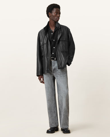 Halton Funnel Collar Leather Jacket