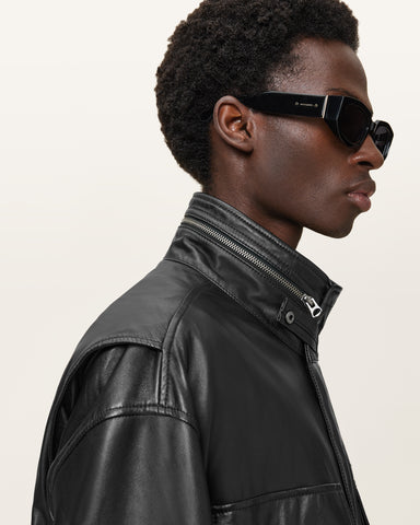 Halton Funnel Collar Leather Jacket