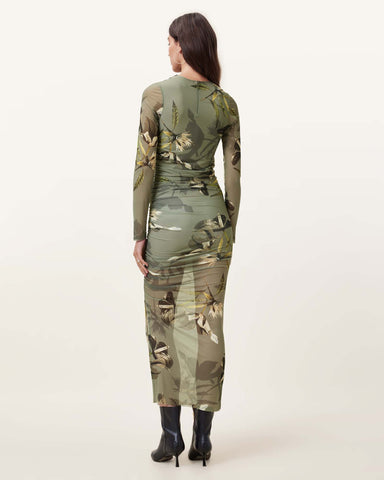 Hanako Print Mesh Wrap Maxi Dress