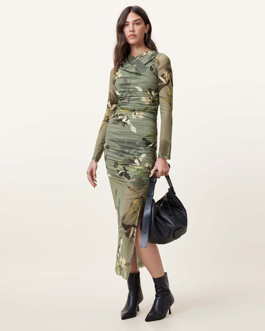 Hanako Print Mesh Wrap Maxi Dress