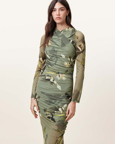 Hanako Print Mesh Wrap Maxi Dress