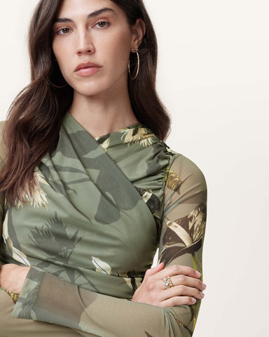 Hanako Print Mesh Wrap Maxi Dress