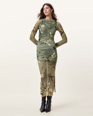 Hanako Print Mesh Wrap Maxi Dress