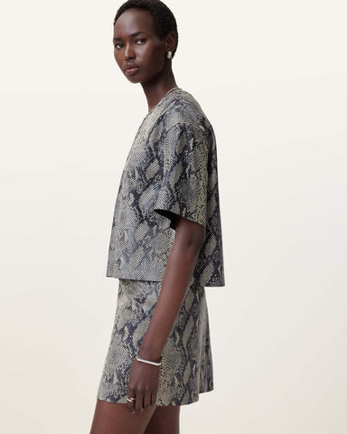 Renai Foil Snake Print Suede T-Shirt