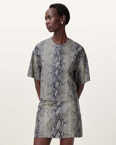 Renai Foil Snake Print Suede T-Shirt