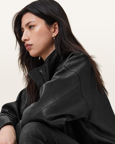 Ryder Funnel Neck Leather Jacket