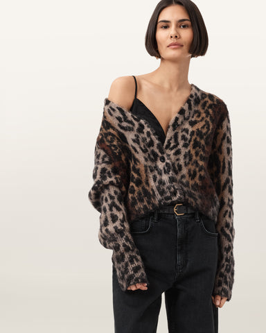 Wick Leopard Jacquard Cropped Cardigan