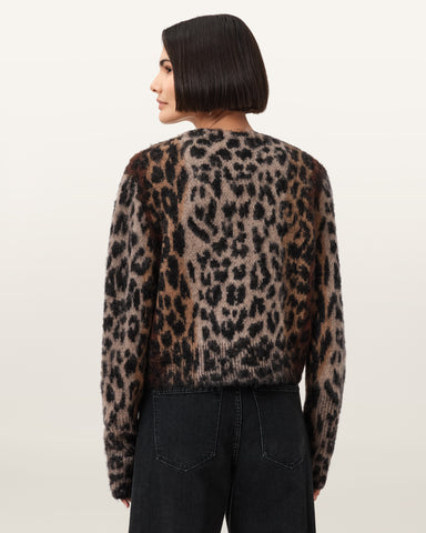 Wick Leopard Jacquard Cropped Cardigan