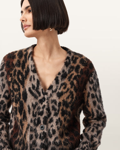 Wick Leopard Jacquard Cropped Cardigan