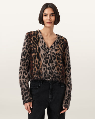 Wick Leopard Jacquard Cropped Cardigan
