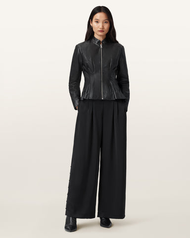 Clo Pleated Leather Jacket