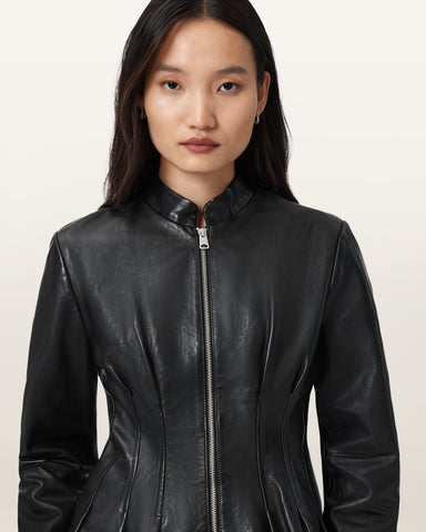 Clo Pleated Leather Jacket