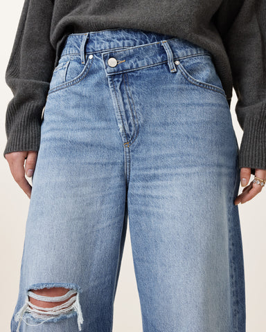 Aki Crossover Wide Leg Denim Jeans