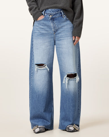 Aki Crossover Wide Leg Denim Jeans