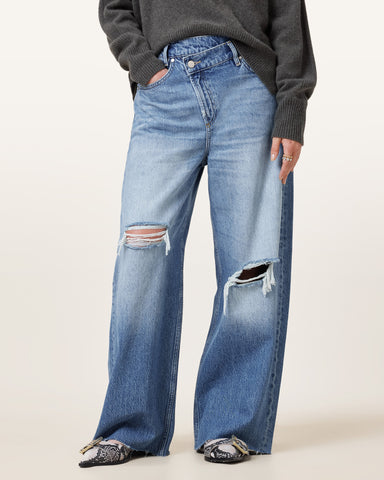 Aki Crossover Wide Leg Denim Jeans