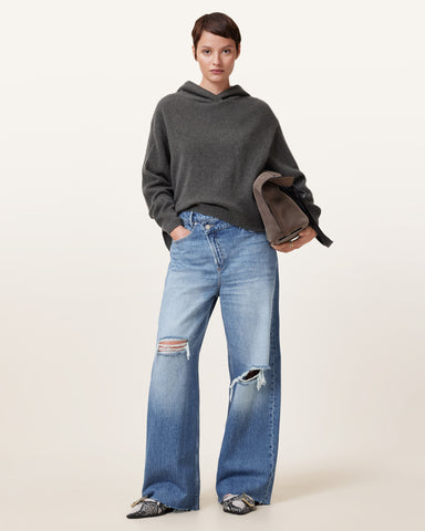Aki Crossover Wide Leg Denim Jeans