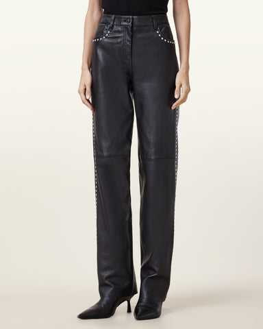 Saige Straight Leg Leather Trousers