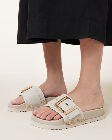 Ellie Studded Buckle Leather Sliders