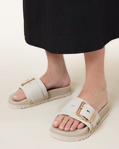Ellie Studded Buckle Leather Sliders