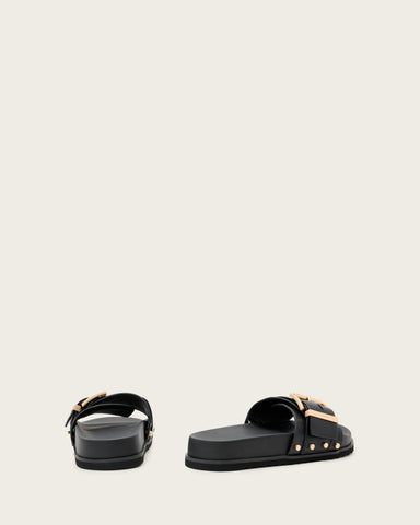 Ellie Studded Buckle Leather Sliders