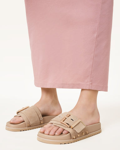 Ellie Studded Buckle Leather Sliders