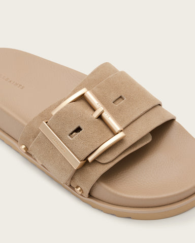 Ellie Studded Buckle Leather Sliders
