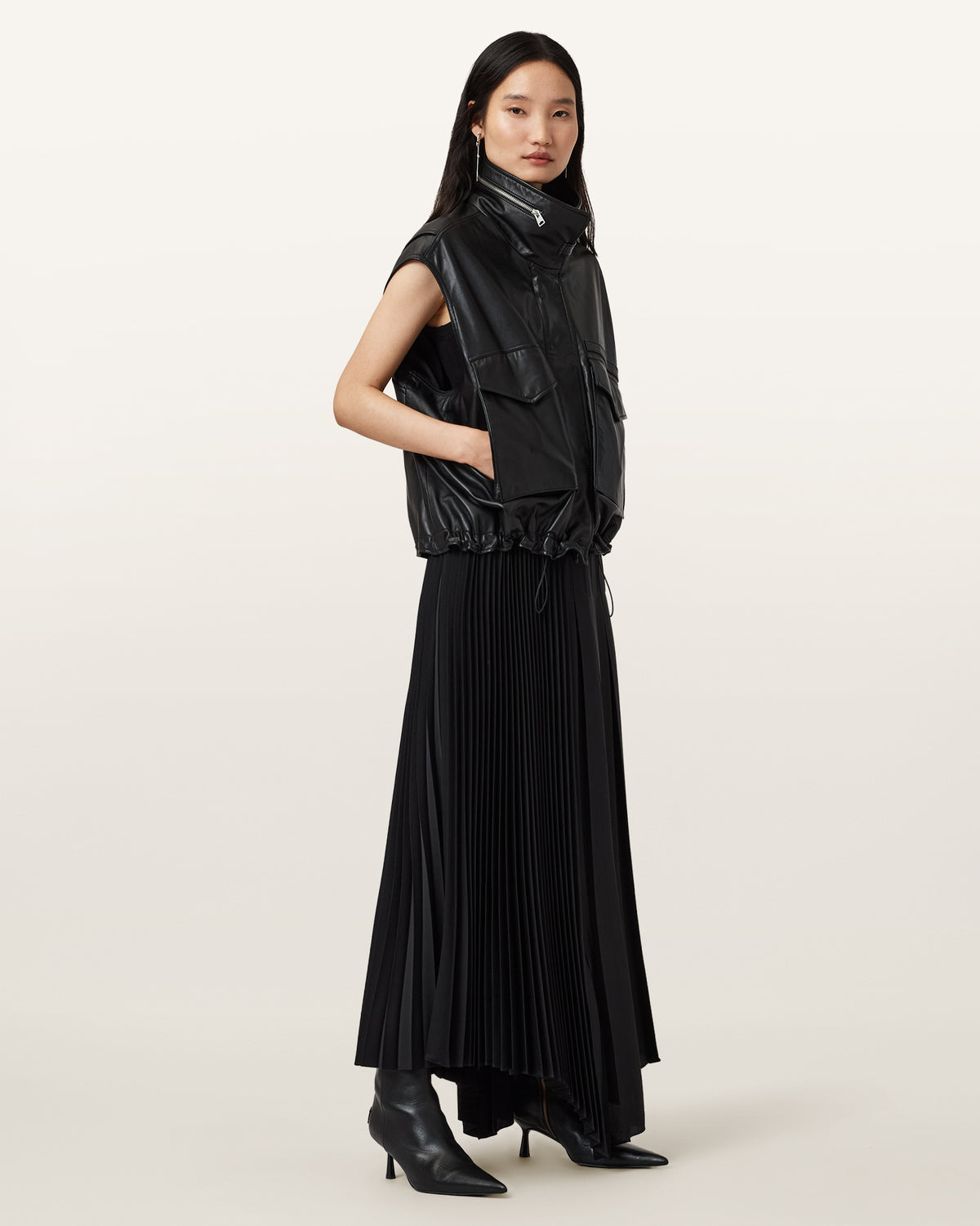 Clay Funnel Neck Leather Gilet