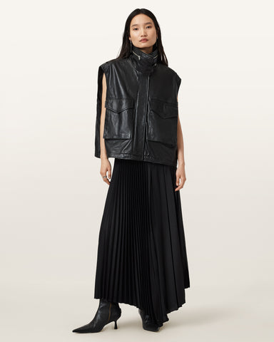 Clay Funnel Neck Leather Gilet