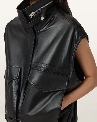 Clay Funnel Neck Leather Gilet