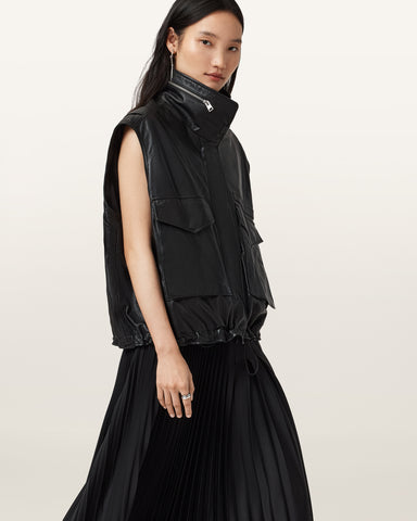 Clay Funnel Neck Leather Gilet