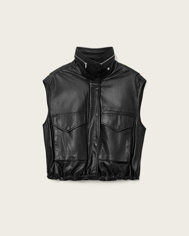 Clay Funnel Neck Leather Gilet