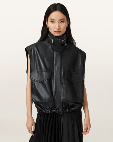 Clay Funnel Neck Leather Gilet