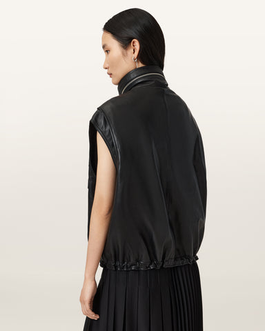 Clay Funnel Neck Leather Gilet