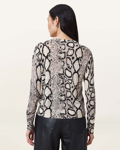 Anouk Snake Print Merino Wool Cardigan