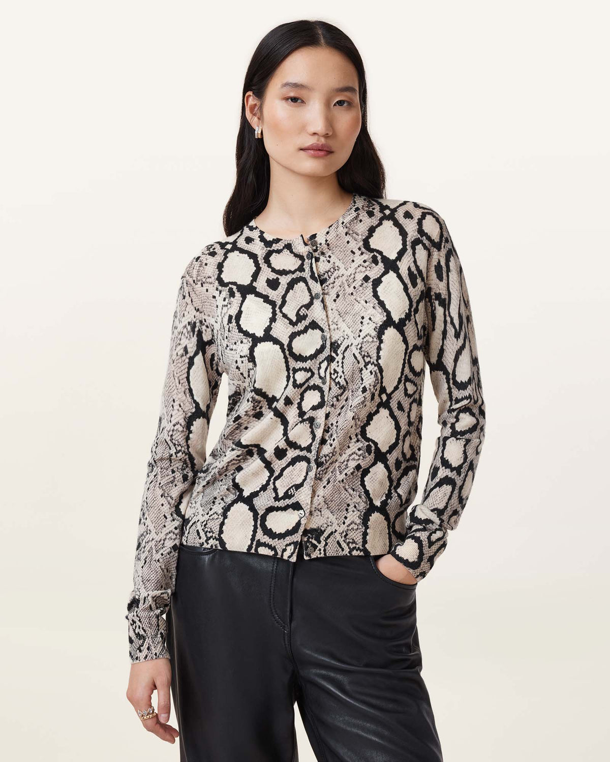 Anouk Snake Print Merino Wool Cardigan