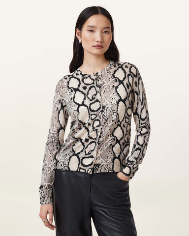 Anouk Snake Print Merino Wool Cardigan