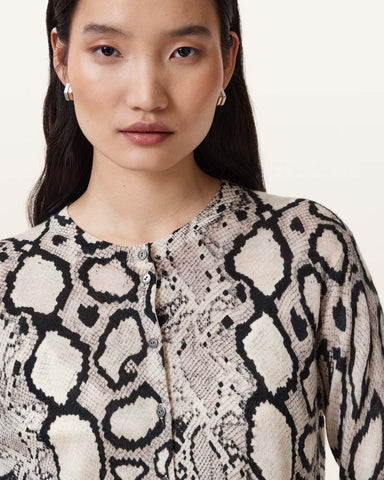 Anouk Snake Print Merino Wool Cardigan