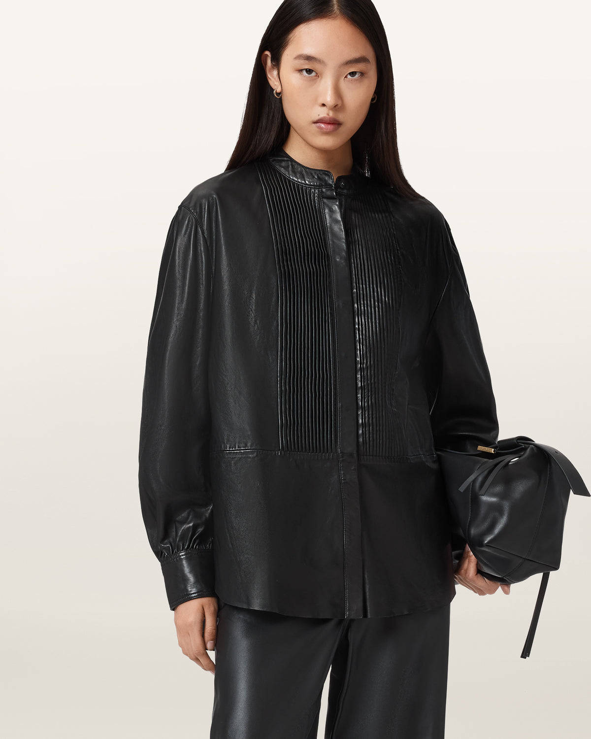 Sara Pleated Leather Shirt