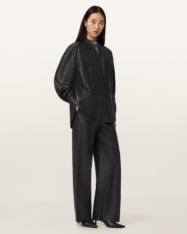 Sara Pleated Leather Shirt