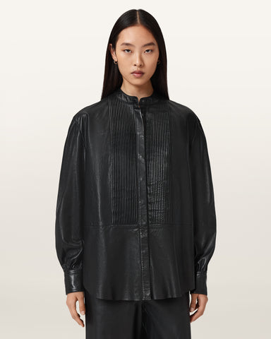 Sara Pleated Leather Shirt
