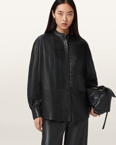 Sara Pleated Leather Shirt