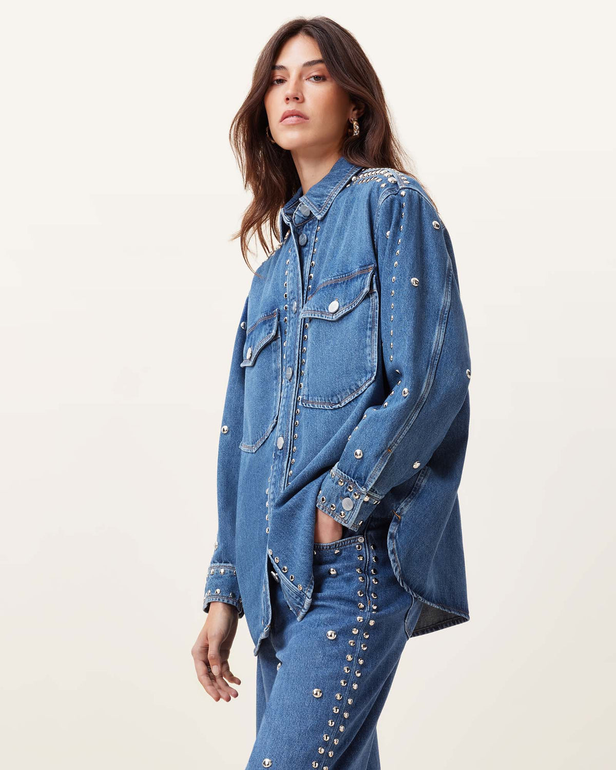 Alba Studded Oversized Denim Shirt