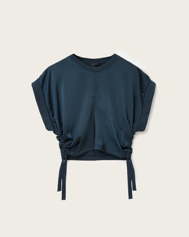 Mira Cropped Satin Drawcord T-Shirt
