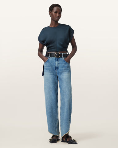Mira Cropped Satin Drawcord T-Shirt