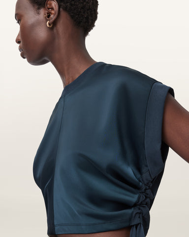 Mira Cropped Satin Drawcord T-Shirt