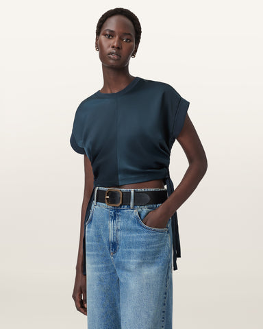 Mira Cropped Satin Drawcord T-Shirt