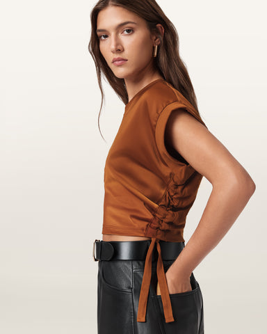 Mira Cropped Satin Drawcord T-Shirt
